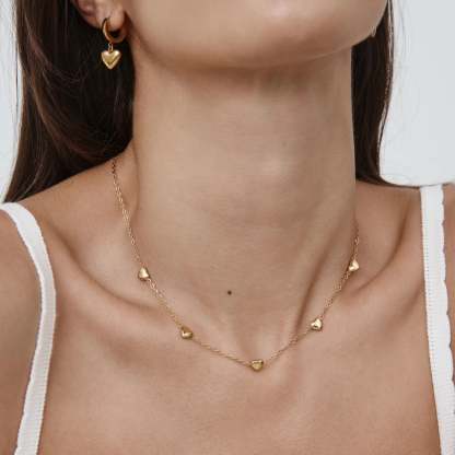 Puffed Heart Station Necklace