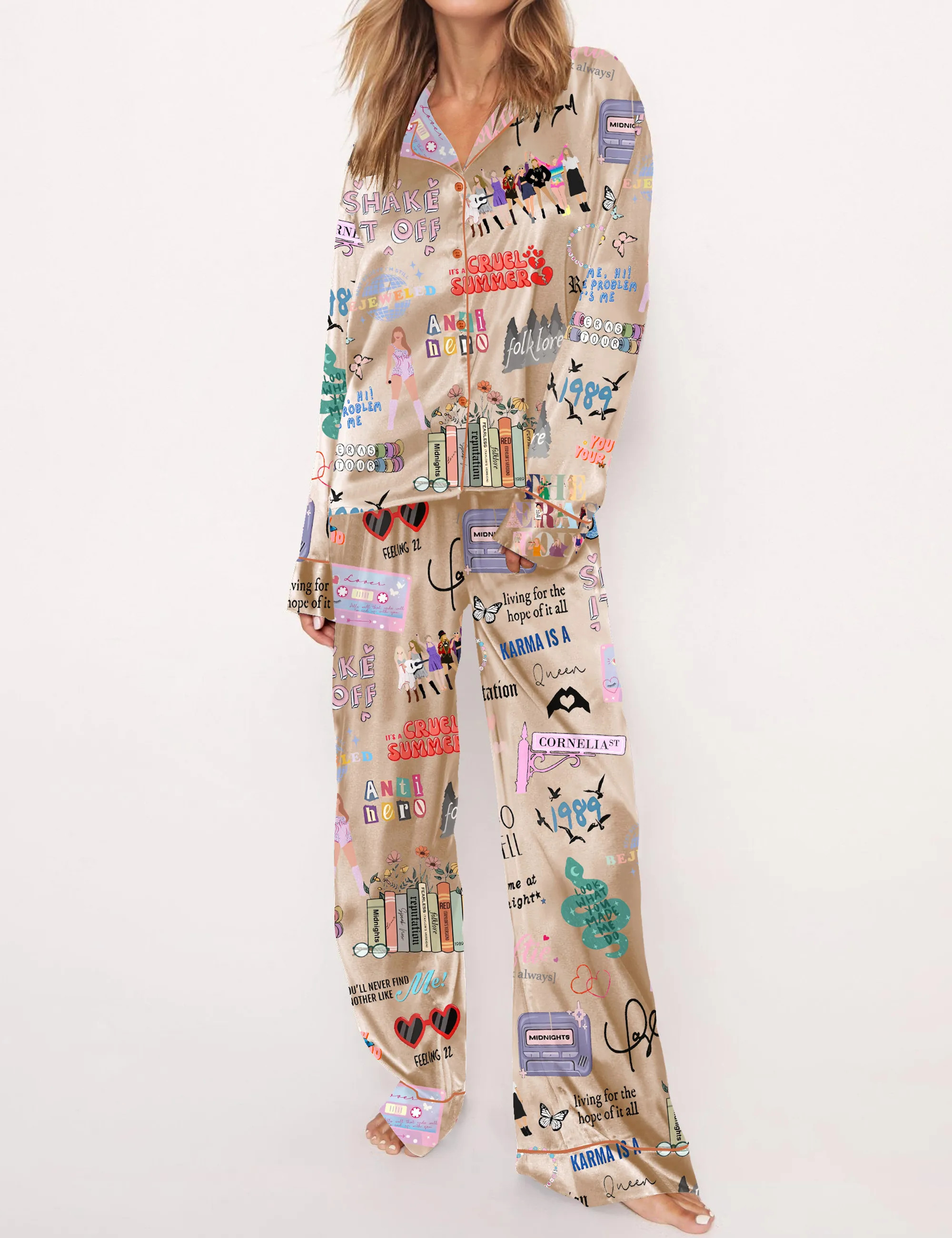 Music Artists Tour Satin Pajama Set For Women