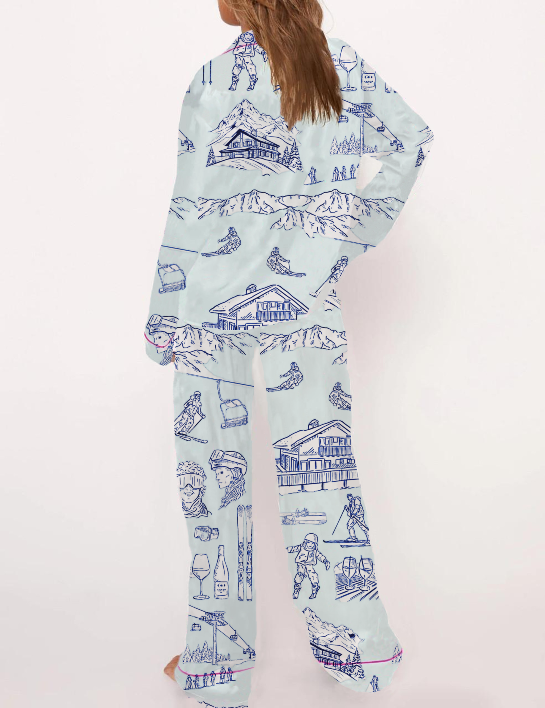 Après Ski Toile Silky Satin Pajama Short Set For Women