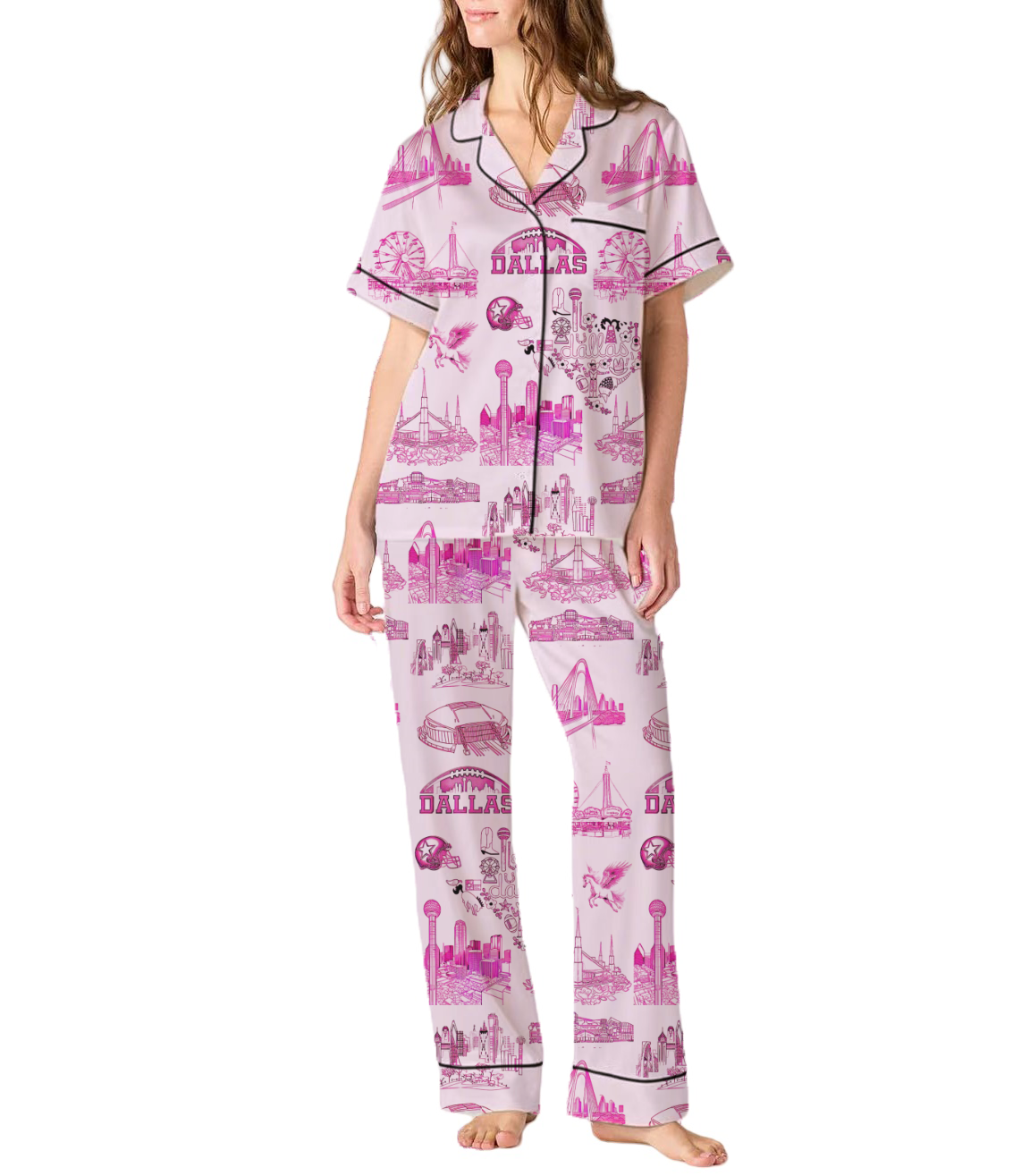 Dallas Toile Silky Satin Pajama Pants Set For Women
