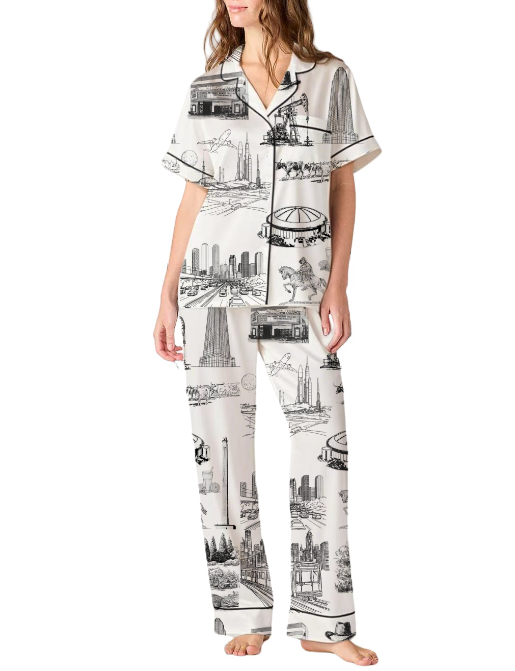 Houston Toile Silky Satin Pajama Pants Set For Women