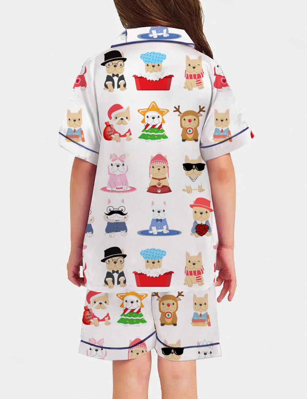 Cute French Bulldog Kid's Short Sleeve  Silky Satin Pajama Set 
