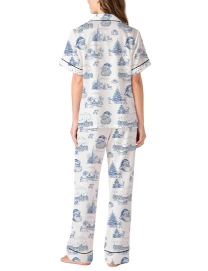 Christmas Vintage Chinoiserie Silky Satin Pajama Pants Set For Women