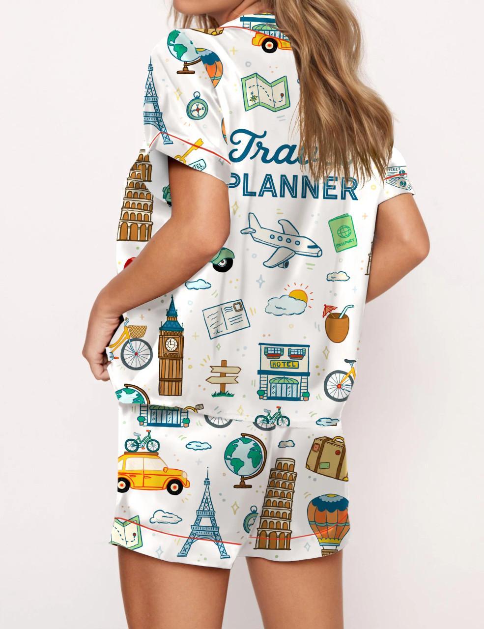 Travel Planner Satin Pajama Set For Women