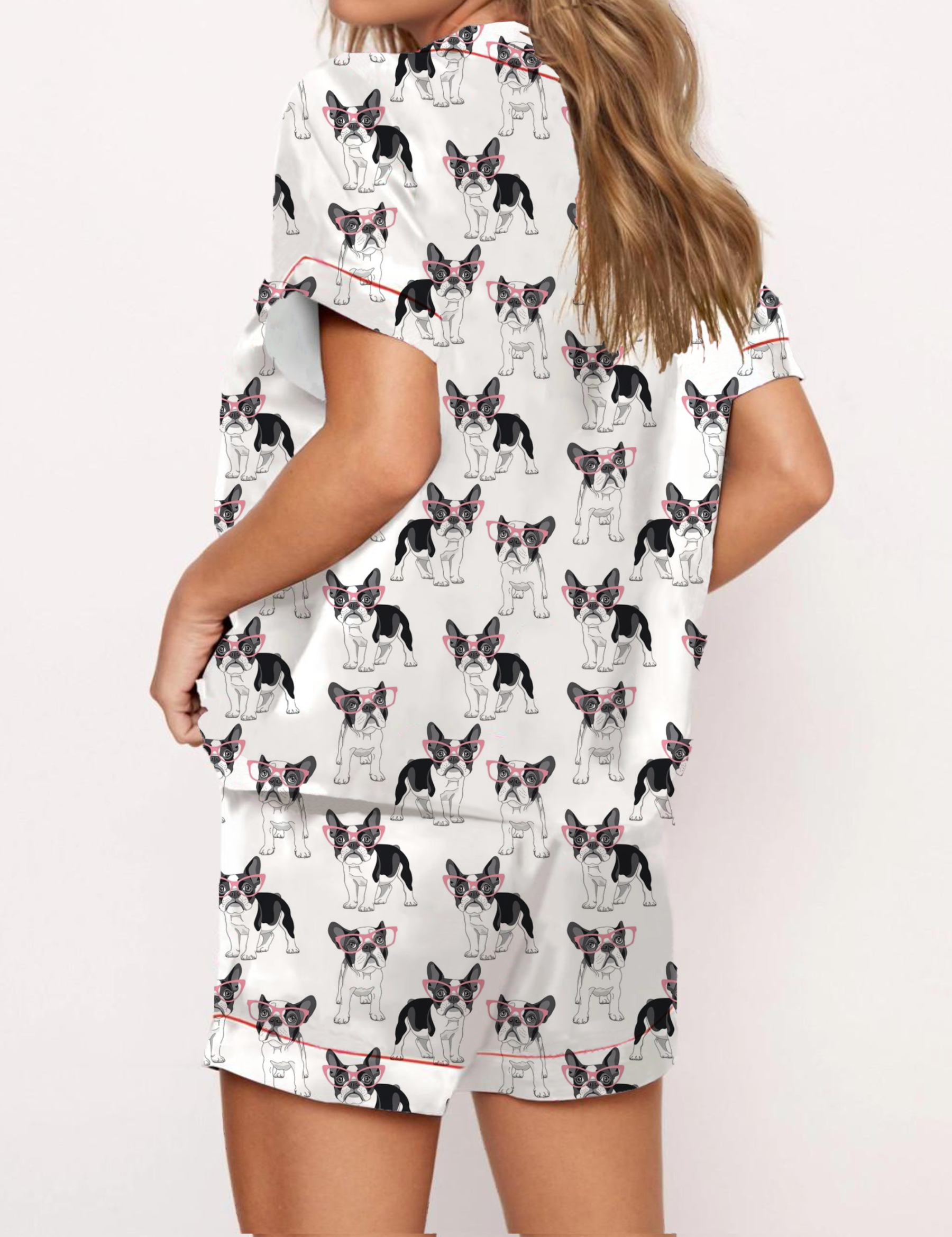 French Bulldog with Glasses Satin Pajama Short Set