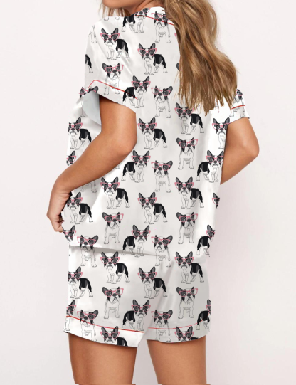 French Bulldog with Glasses Satin Pajama Short Set