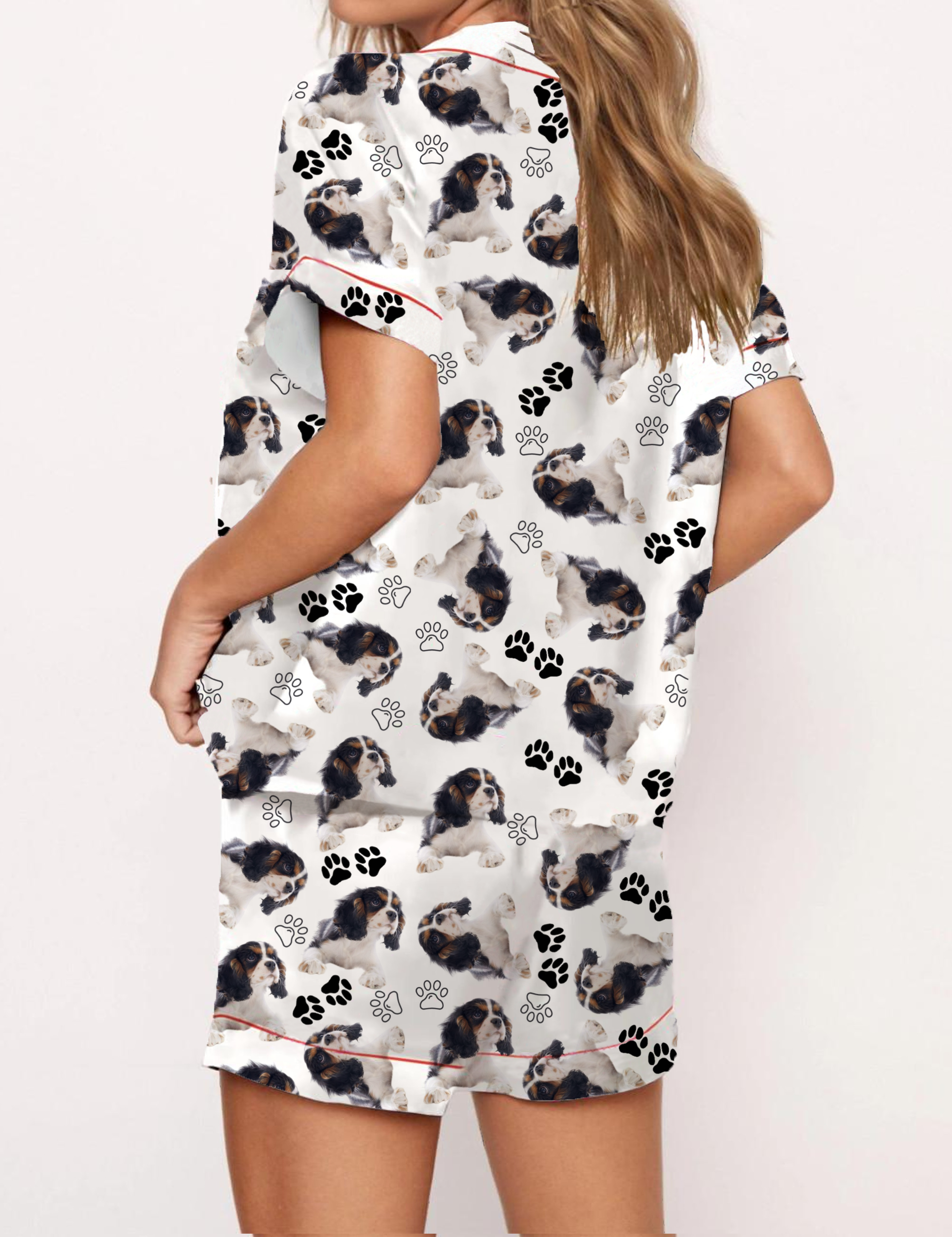 Cavalier King Charles Spaniel Silky Satin Pajama Short Set For Women