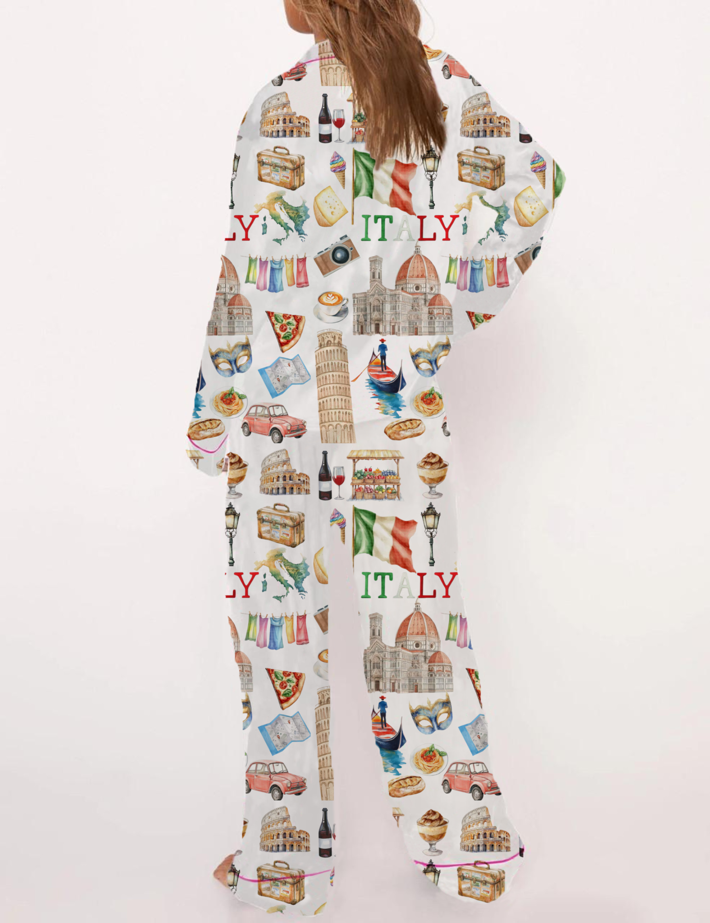 Italy Travel Silky Satin Pajama Short Set For Women