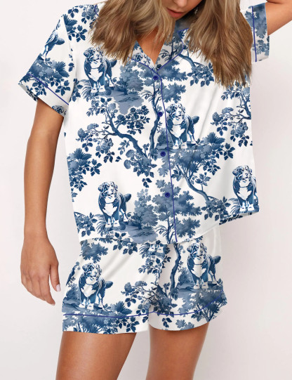 Bernese Mountain Dog Silky Satin Pajama Set For Women