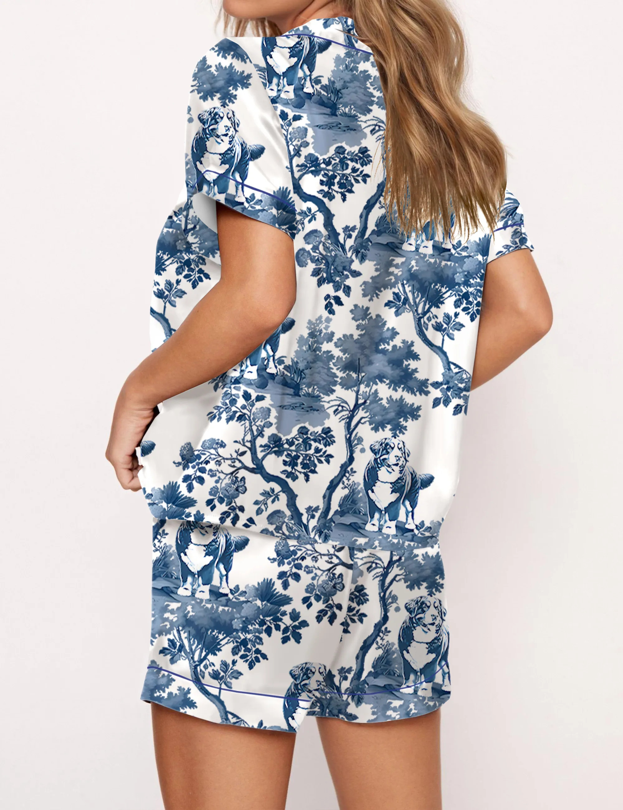 Bernese Mountain Dog Silky Satin Pajama Set For Women