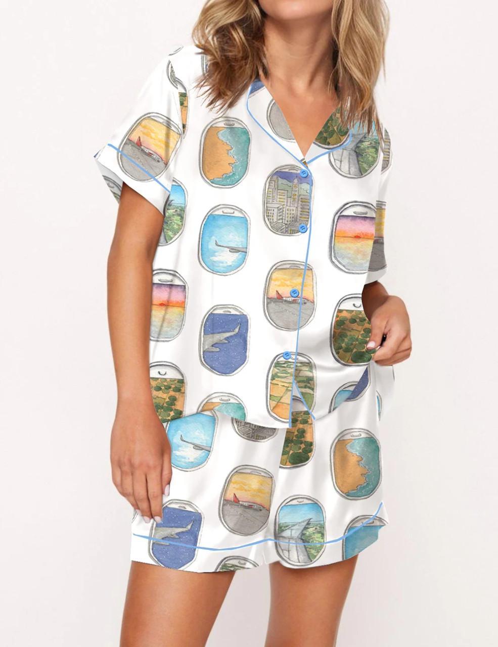 Airplane Window Travel Art Satin Pajama Set