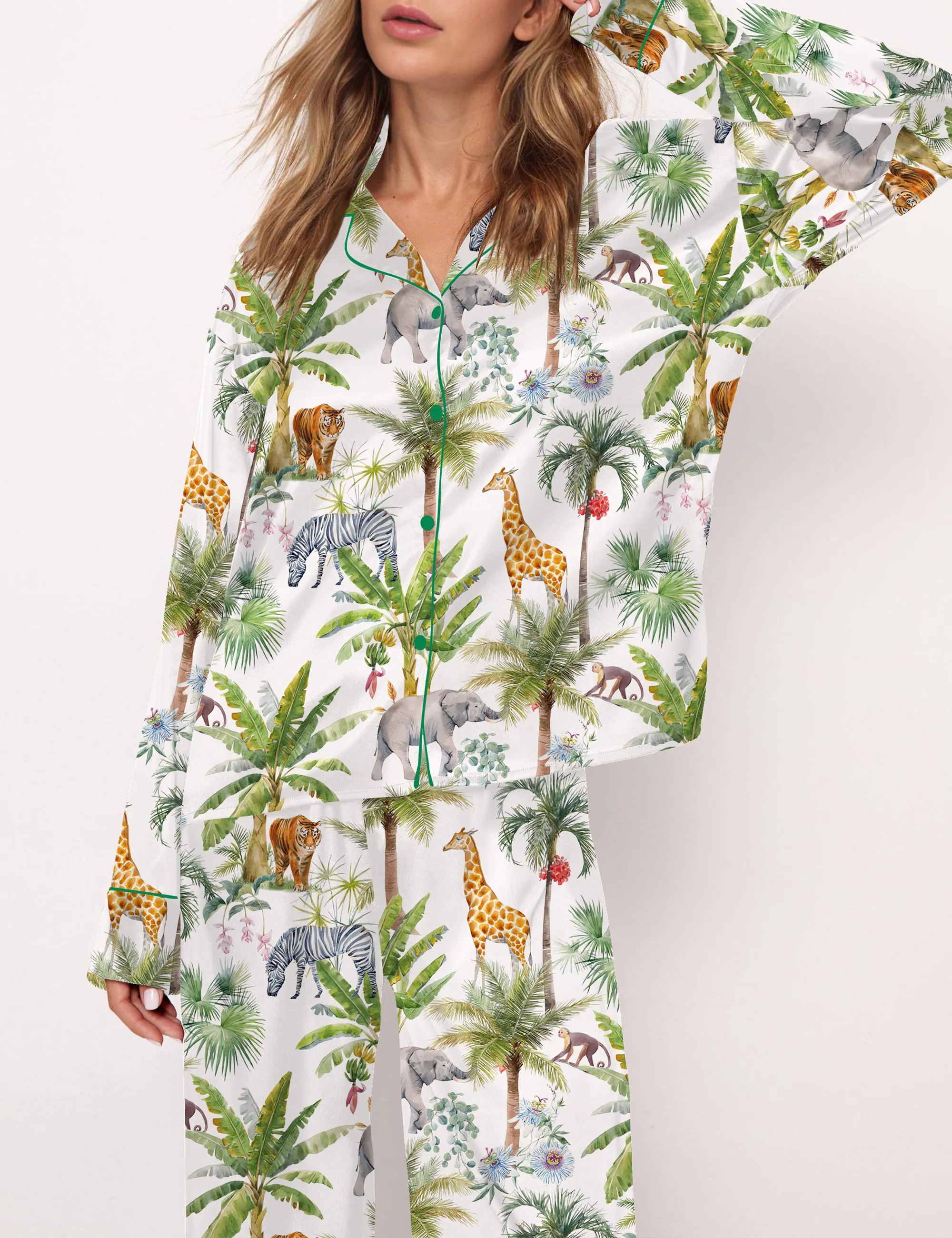 Safari Animal Satin Pajama Set For Women