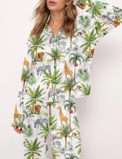 Safari Animal Satin Pajama Set For Women