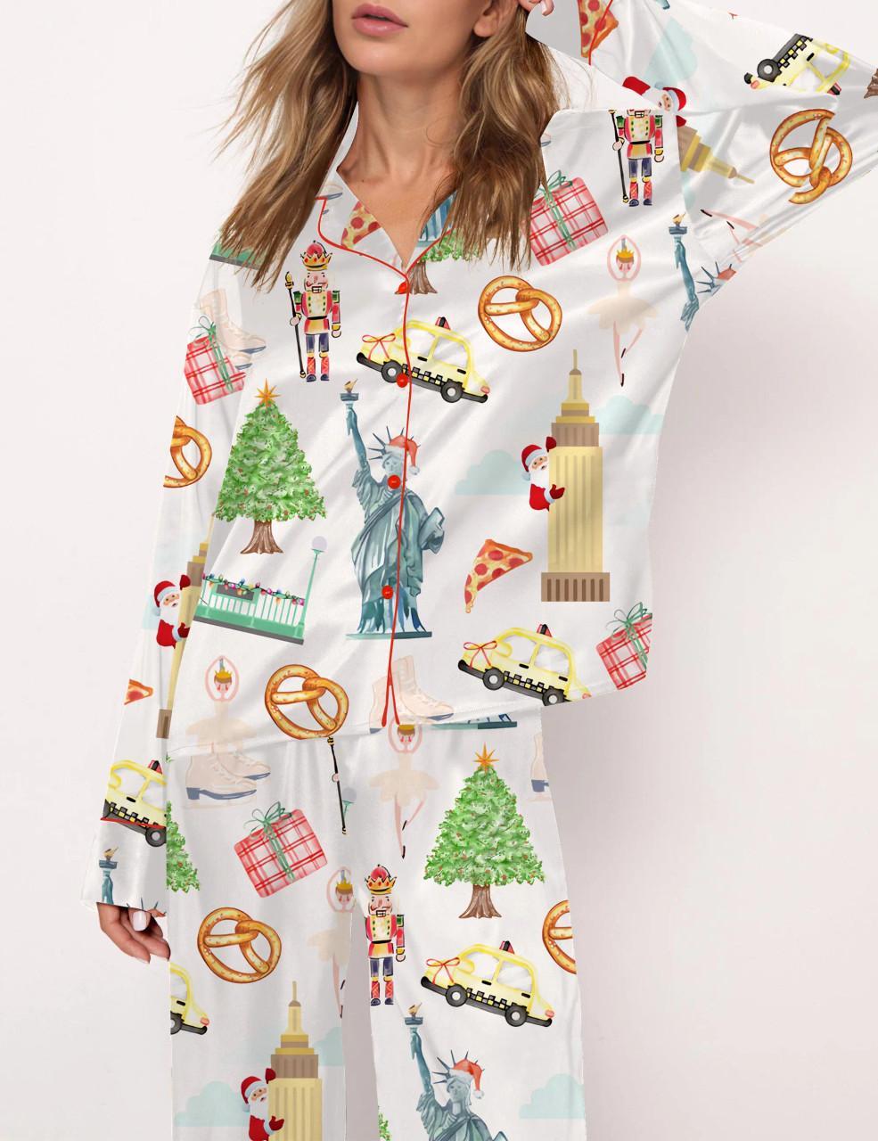 Christmas New York Satin Pajama Set For Women