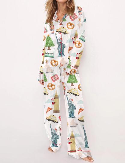Christmas New York Satin Pajama Set For Women