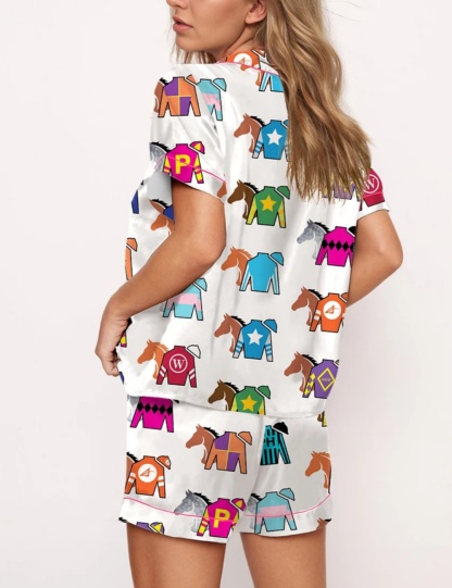 Kentucky Derby Contenders Colorful Jockey Horse Racing Satin Pajama Set