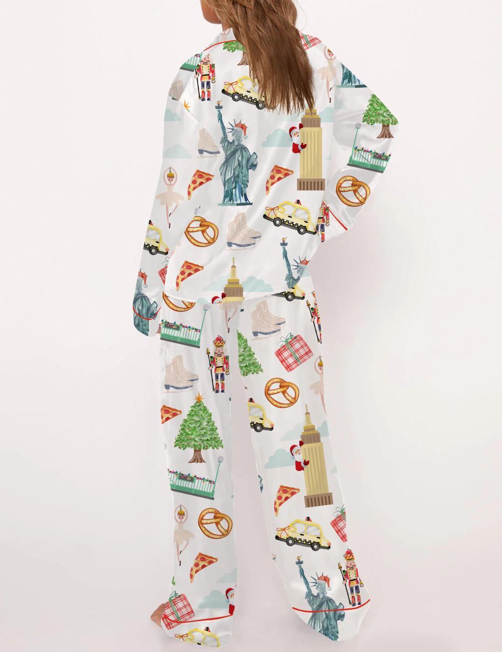 Christmas New York Satin Pajama Set For Women