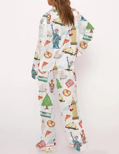 Christmas New York Satin Pajama Set For Women