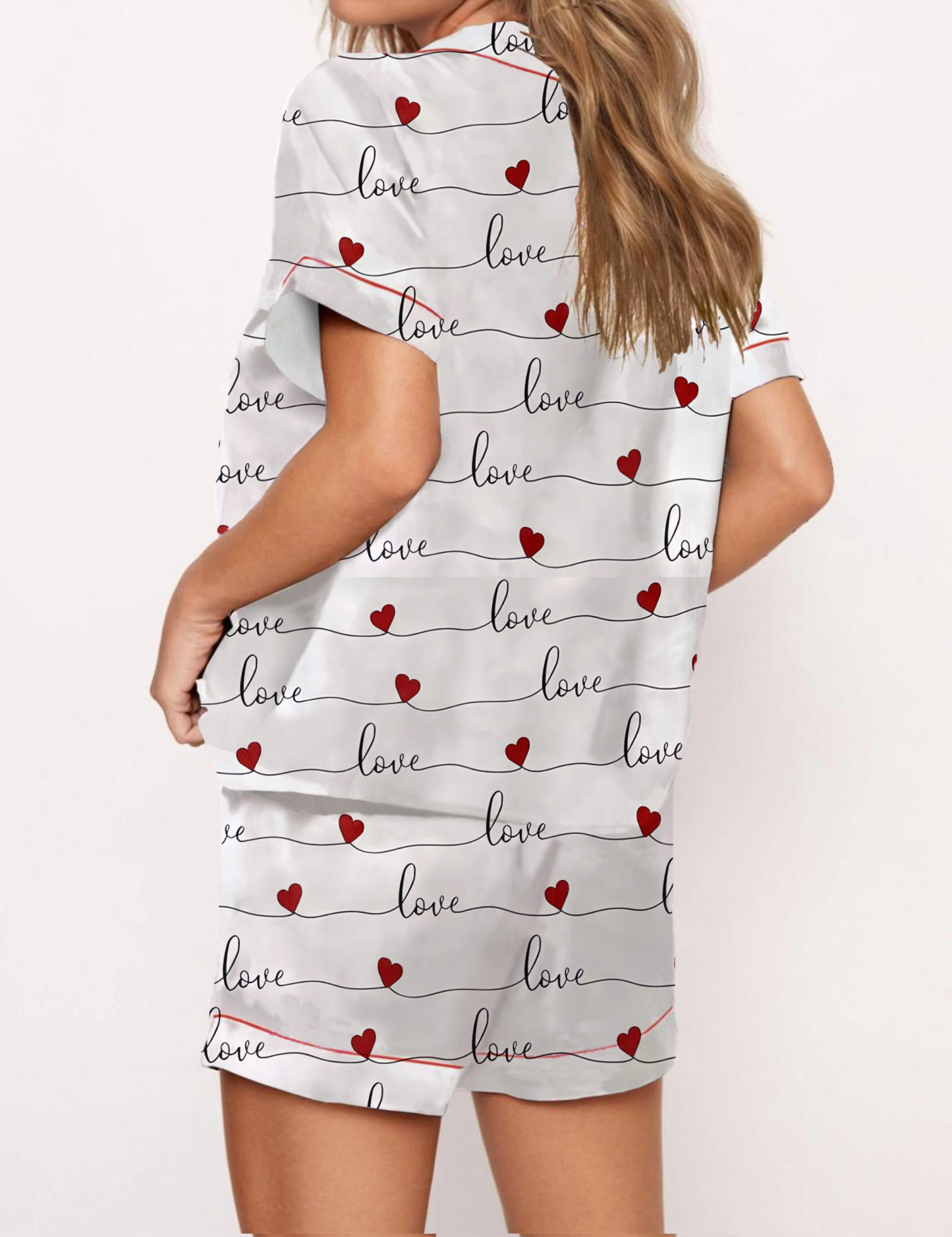 A Beating Heart Satin Pajama Short Set