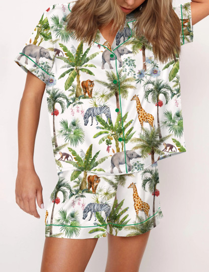 Safari Animal Satin Pajama Set For Women