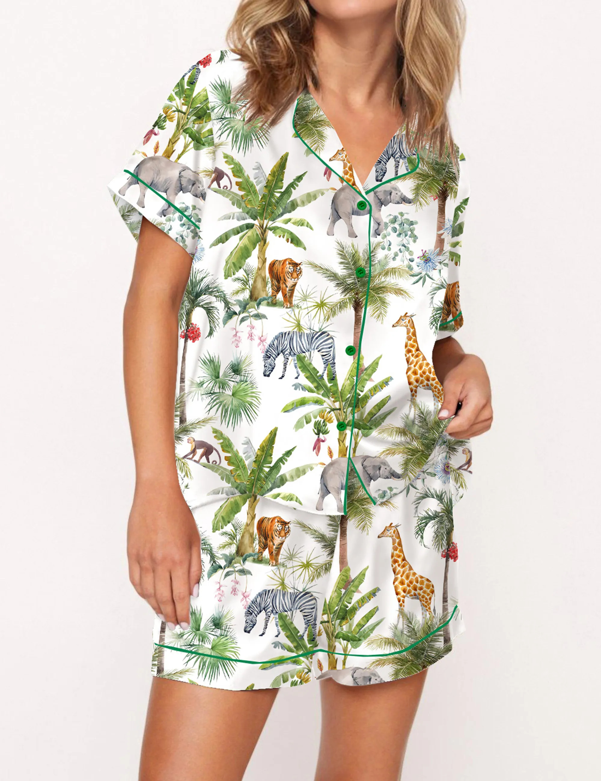 Safari Animal Satin Pajama Set For Women