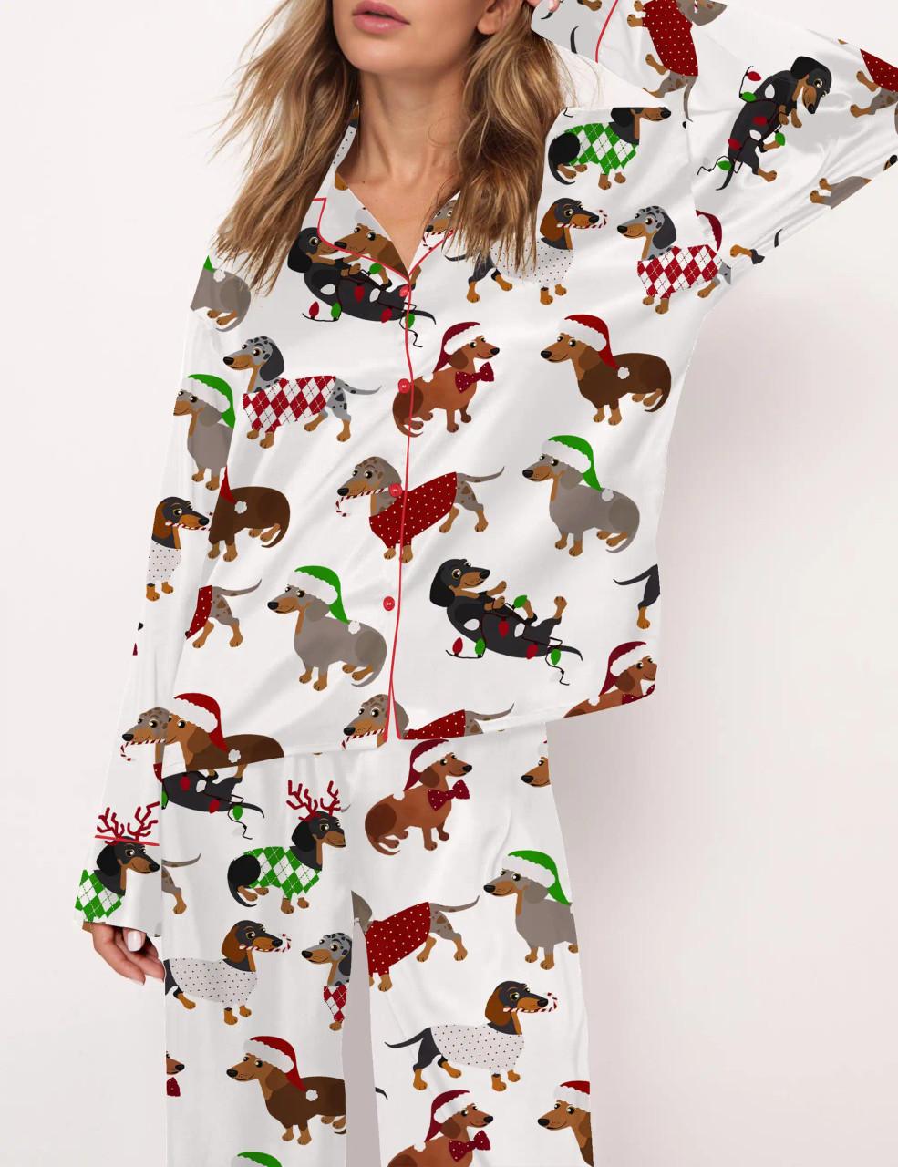 Christmas Dachshund Satin Pajama Set For Women