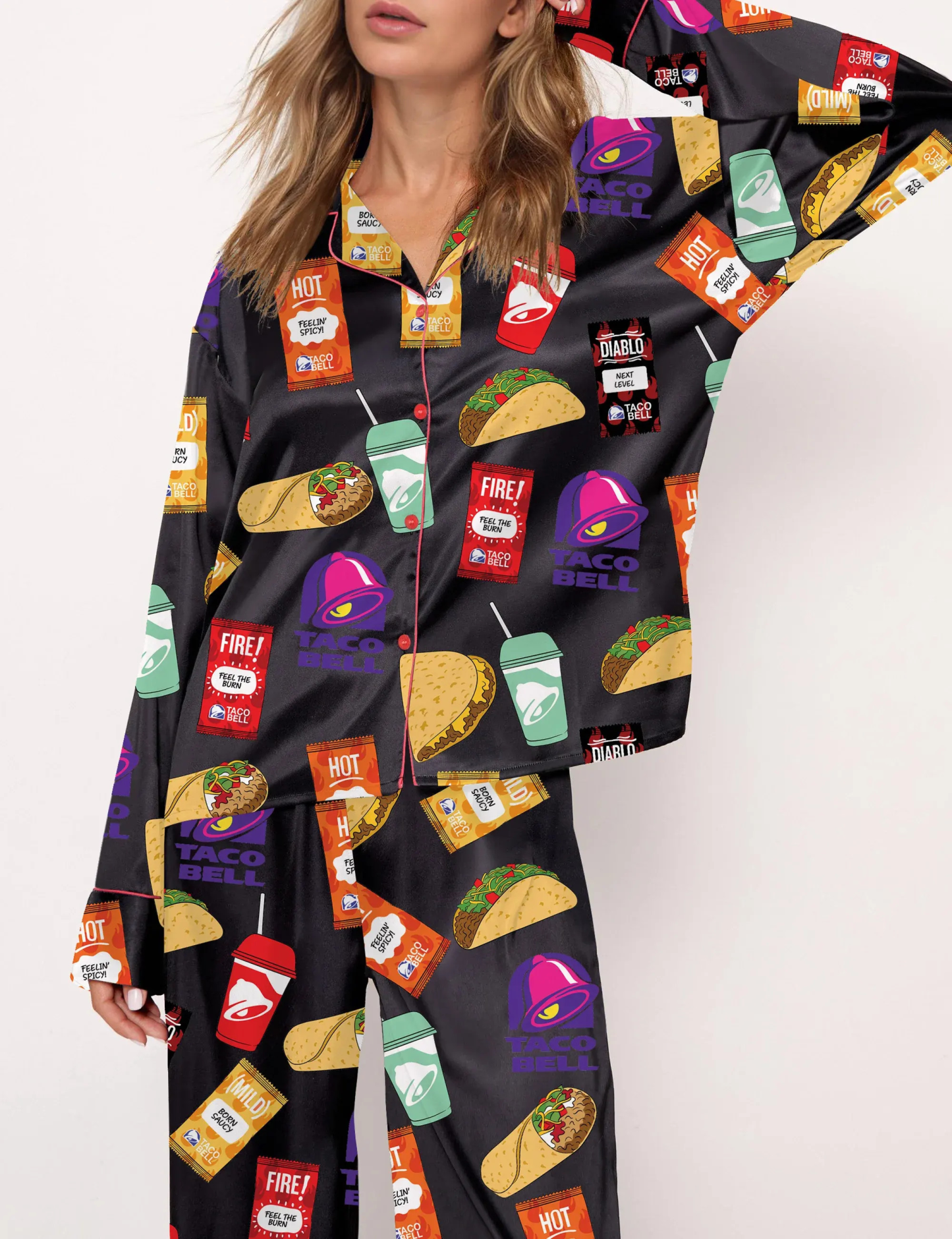 Fast Food Print Pajama Set For Women