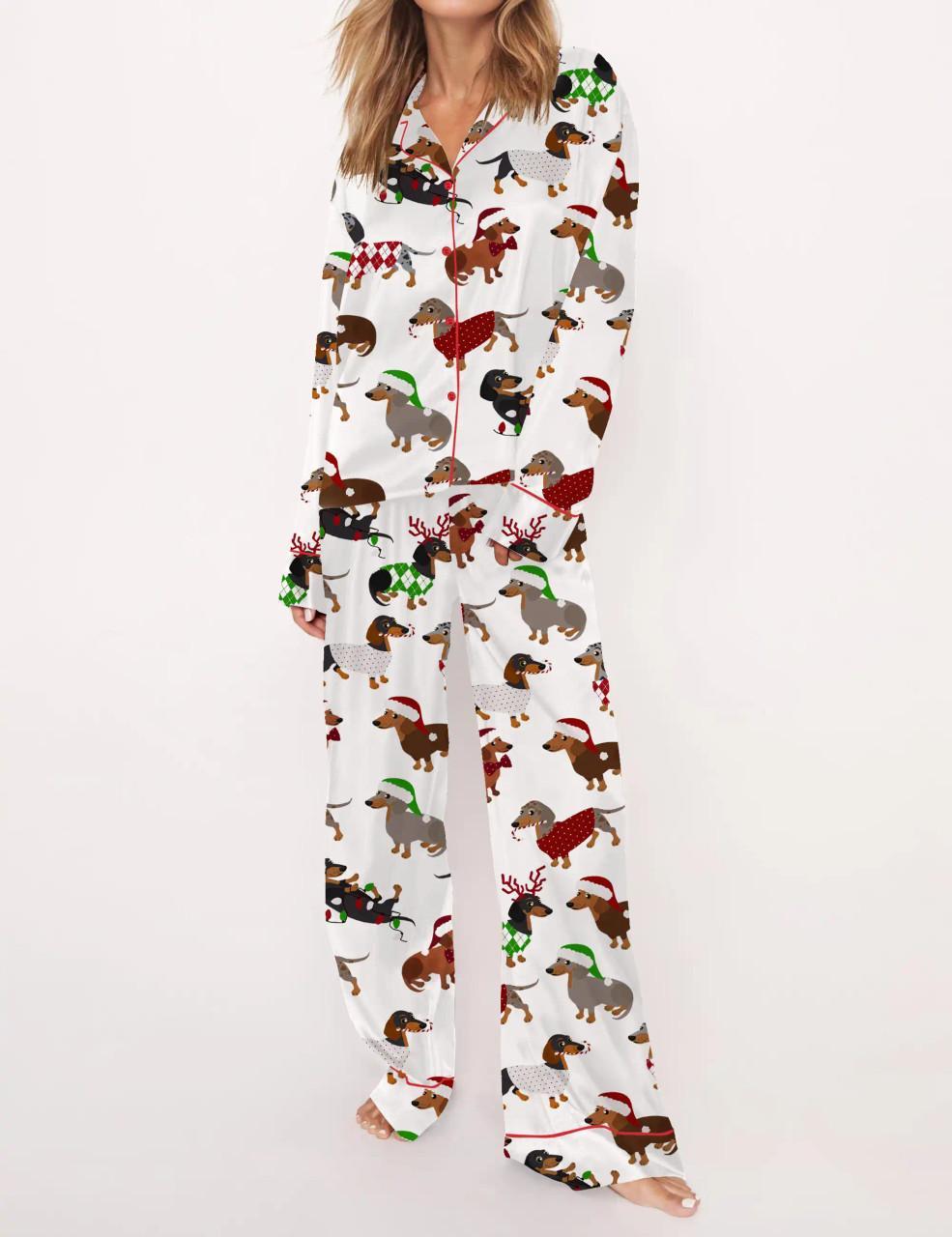 Christmas Dachshund Satin Pajama Set For Women