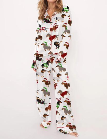 Christmas Dachshund Satin Pajama Set For Women