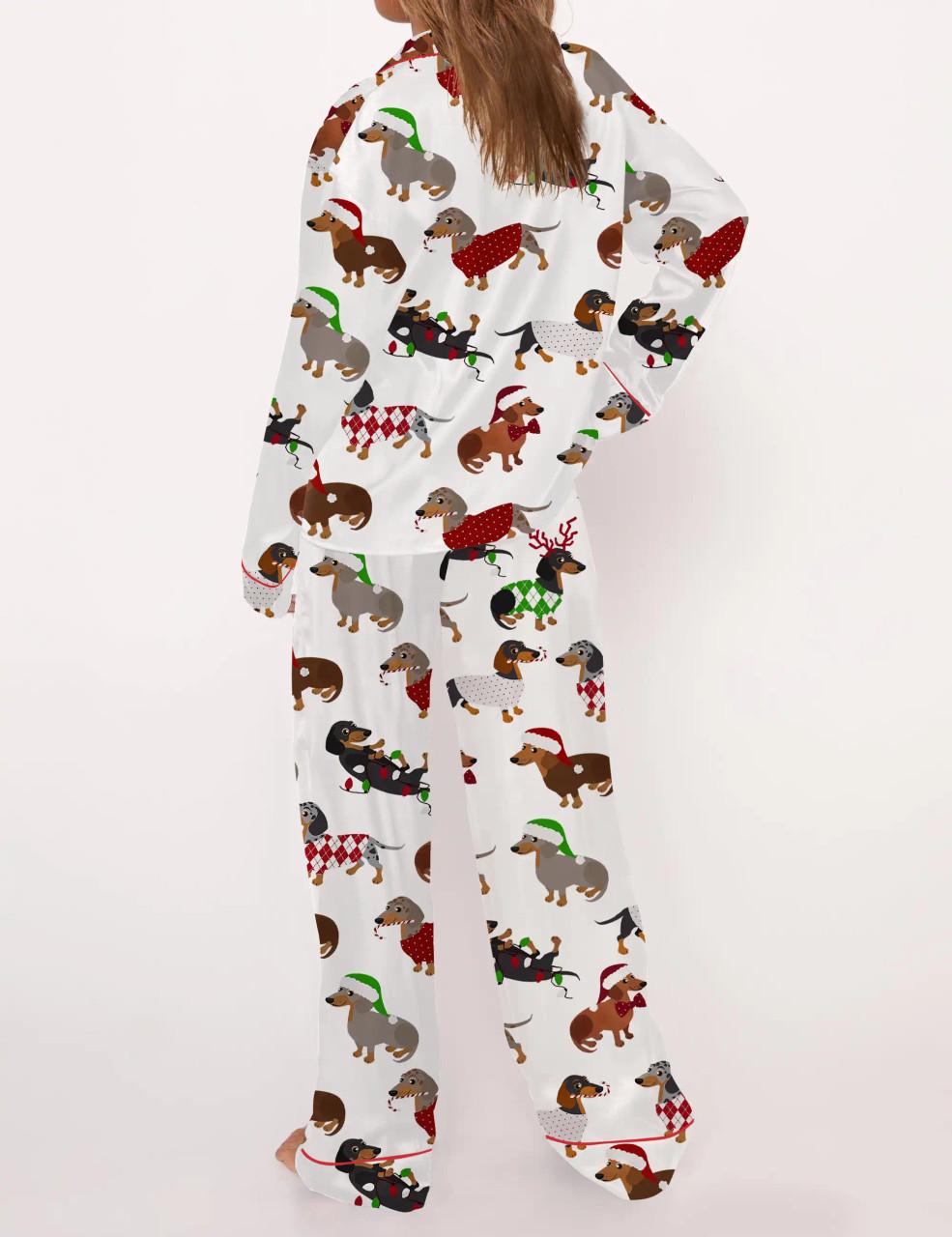 Christmas Dachshund Satin Pajama Set For Women