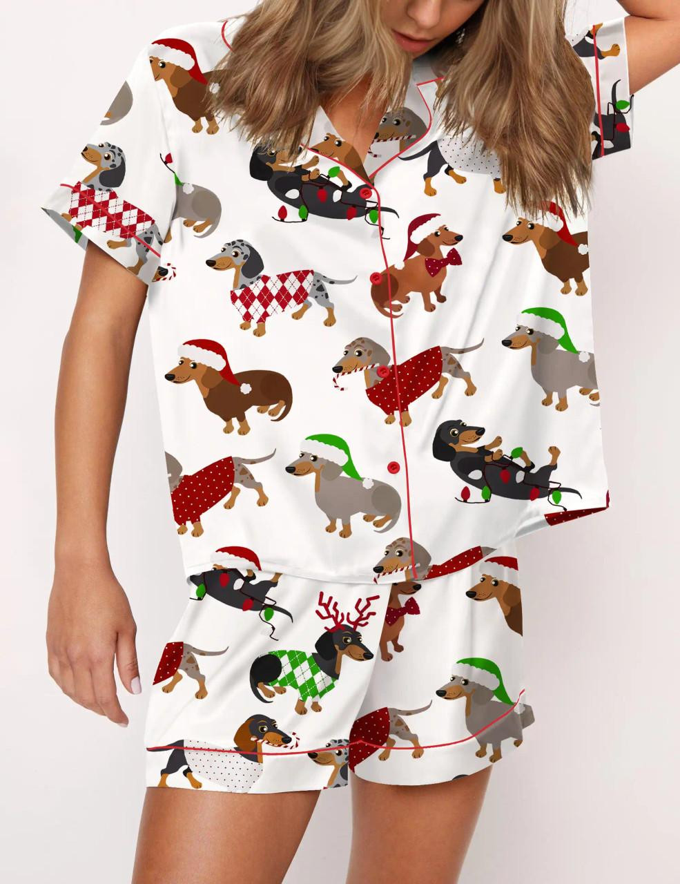 Christmas Dachshund Satin Pajama Set For Women