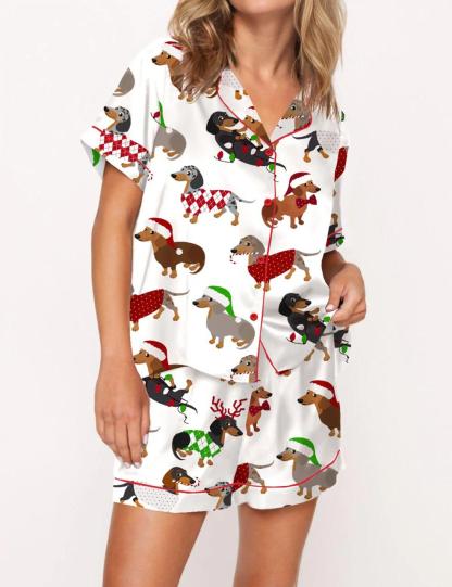 Christmas Dachshund Satin Pajama Set For Women