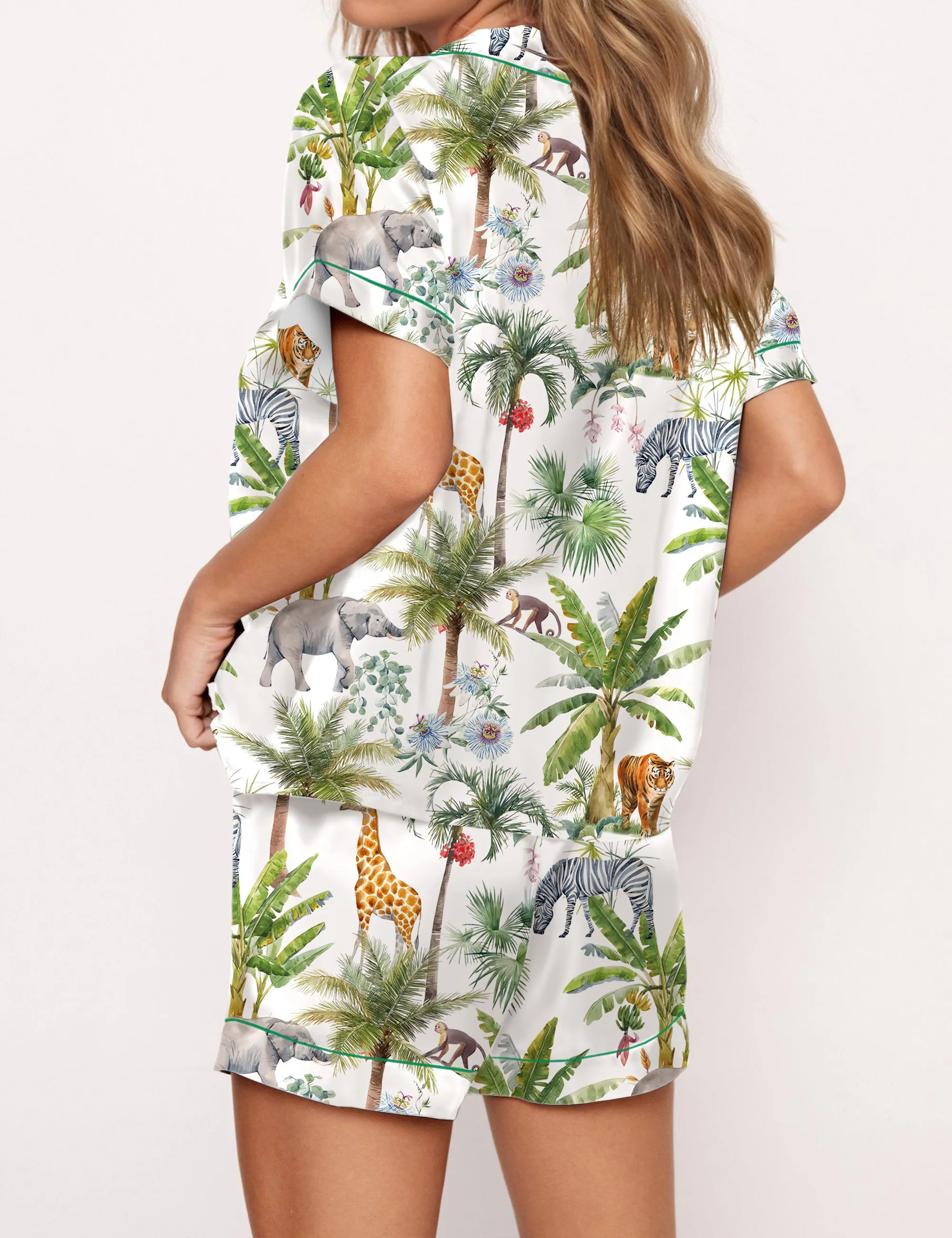 Safari Animal Satin Pajama Set For Women