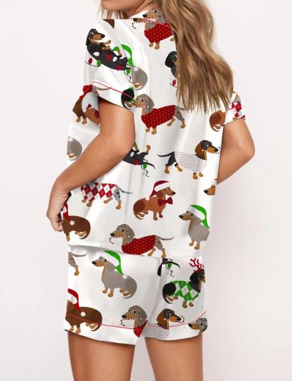 Christmas Dachshund Satin Pajama Set For Women