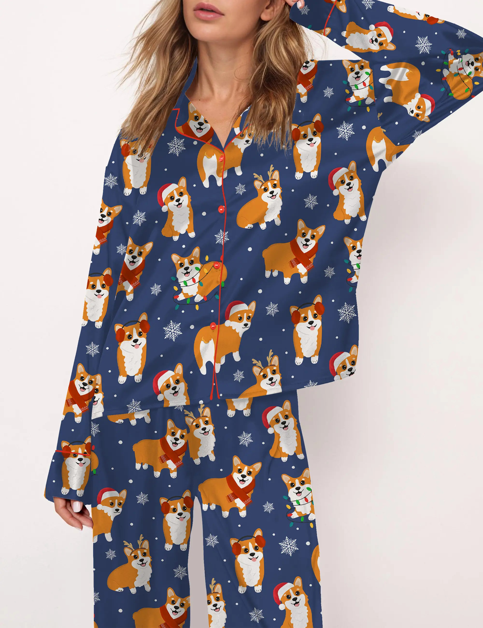 Corgi Christmas Silky Satin Pajama Set For Women