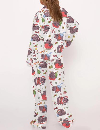 Moo Deng Christmas Satin Pajama Set For Women