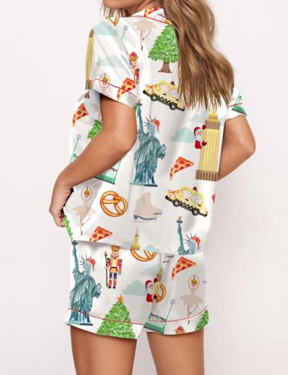 Christmas New York Satin Pajama Set For Women