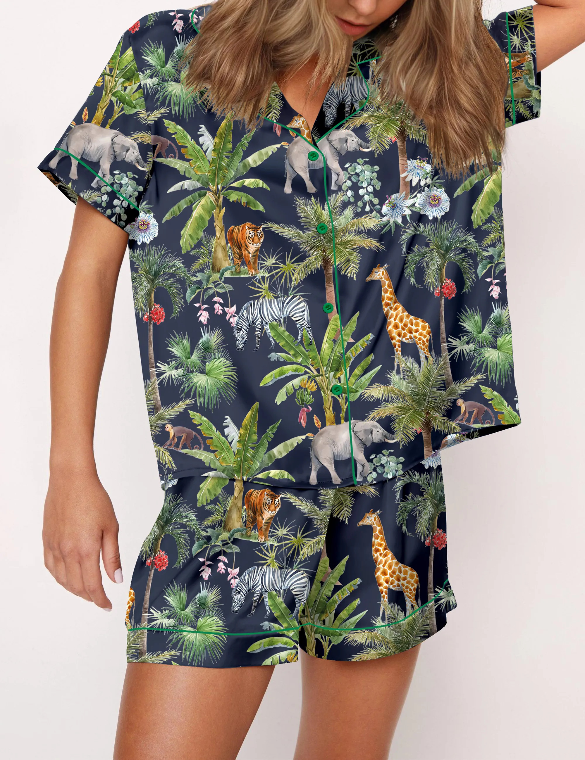 Safari Animal Satin Pajama Set For Women