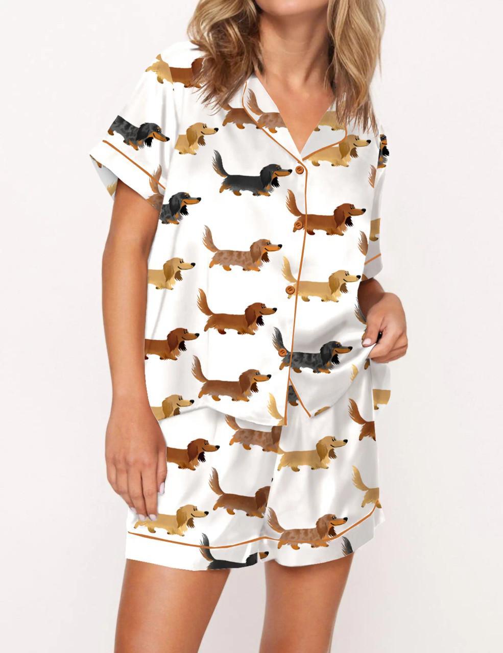 Longhaired Dachshund Print Satin Pajama Set