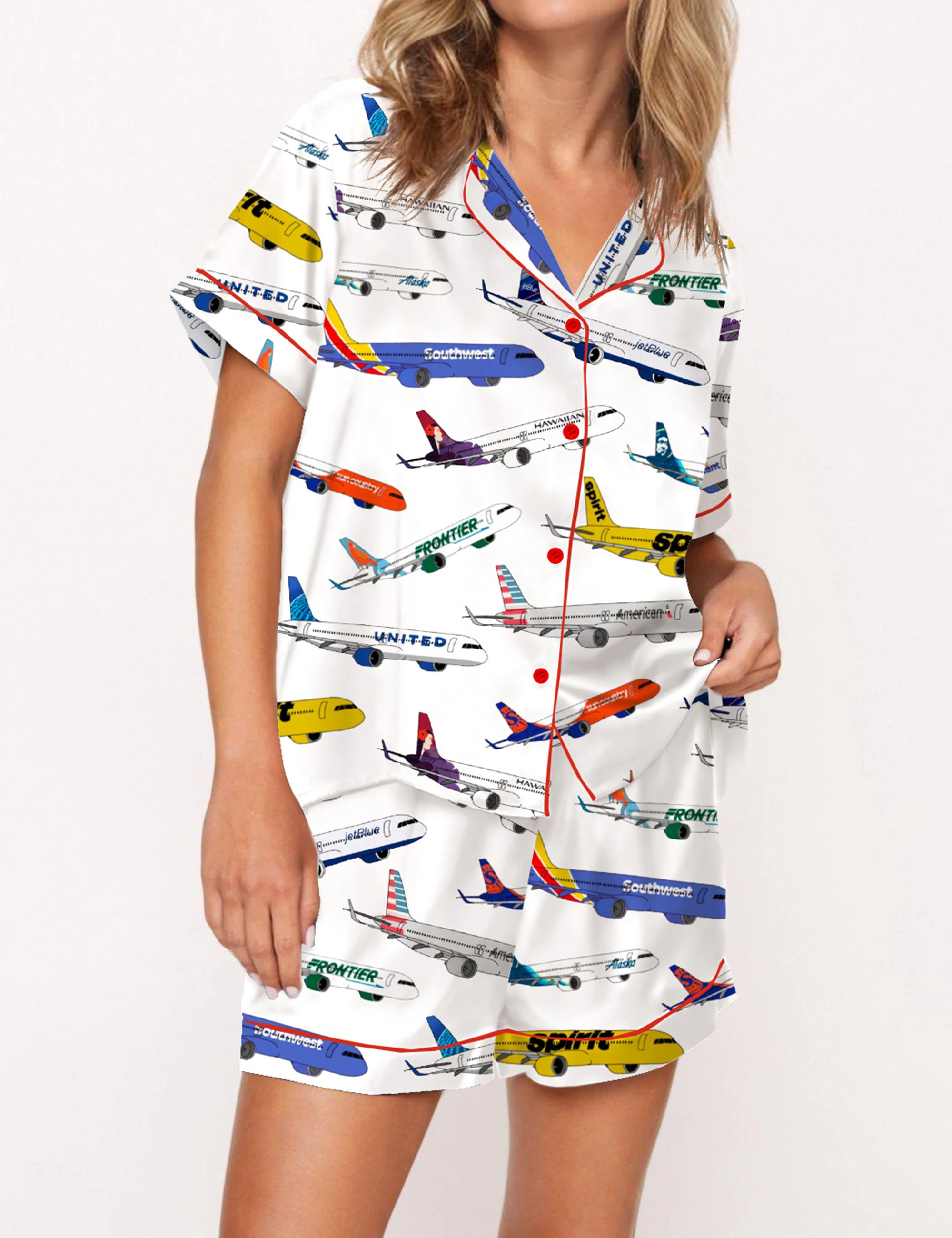 Airline Aircraft Satin Pajama Set For Women