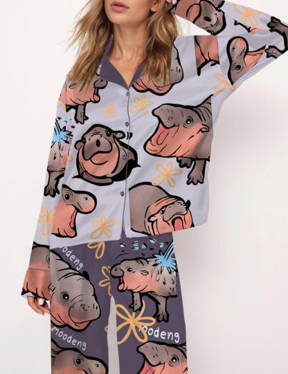 Moo Deng Baby Satin Pajama Set For Women