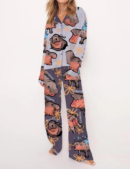 Moo Deng Baby Satin Pajama Set For Women