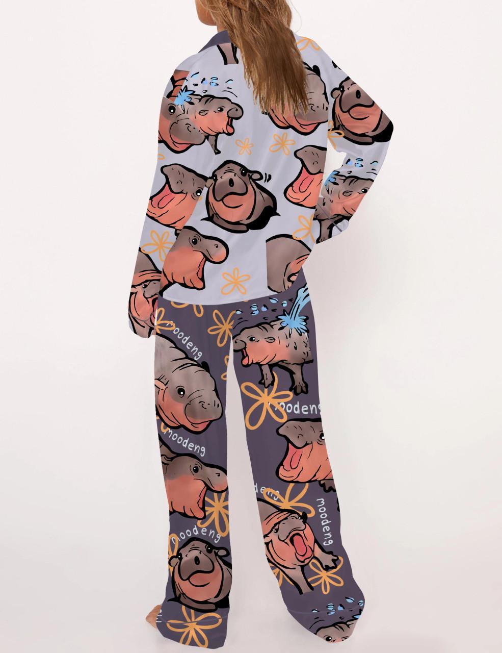 Moo Deng Baby Satin Pajama Set For Women