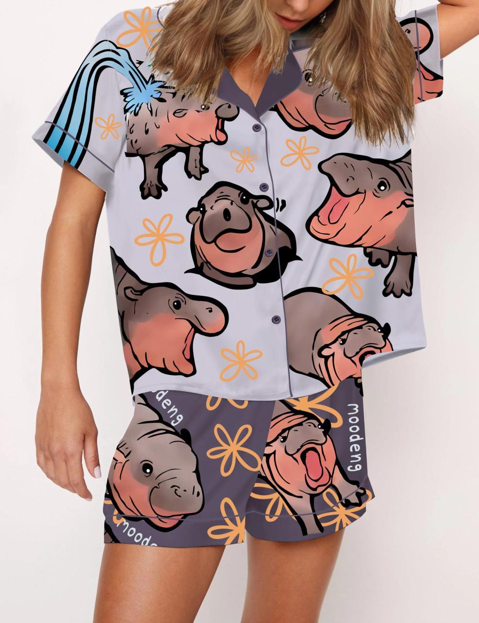 Moo Deng Baby Satin Pajama Set For Women