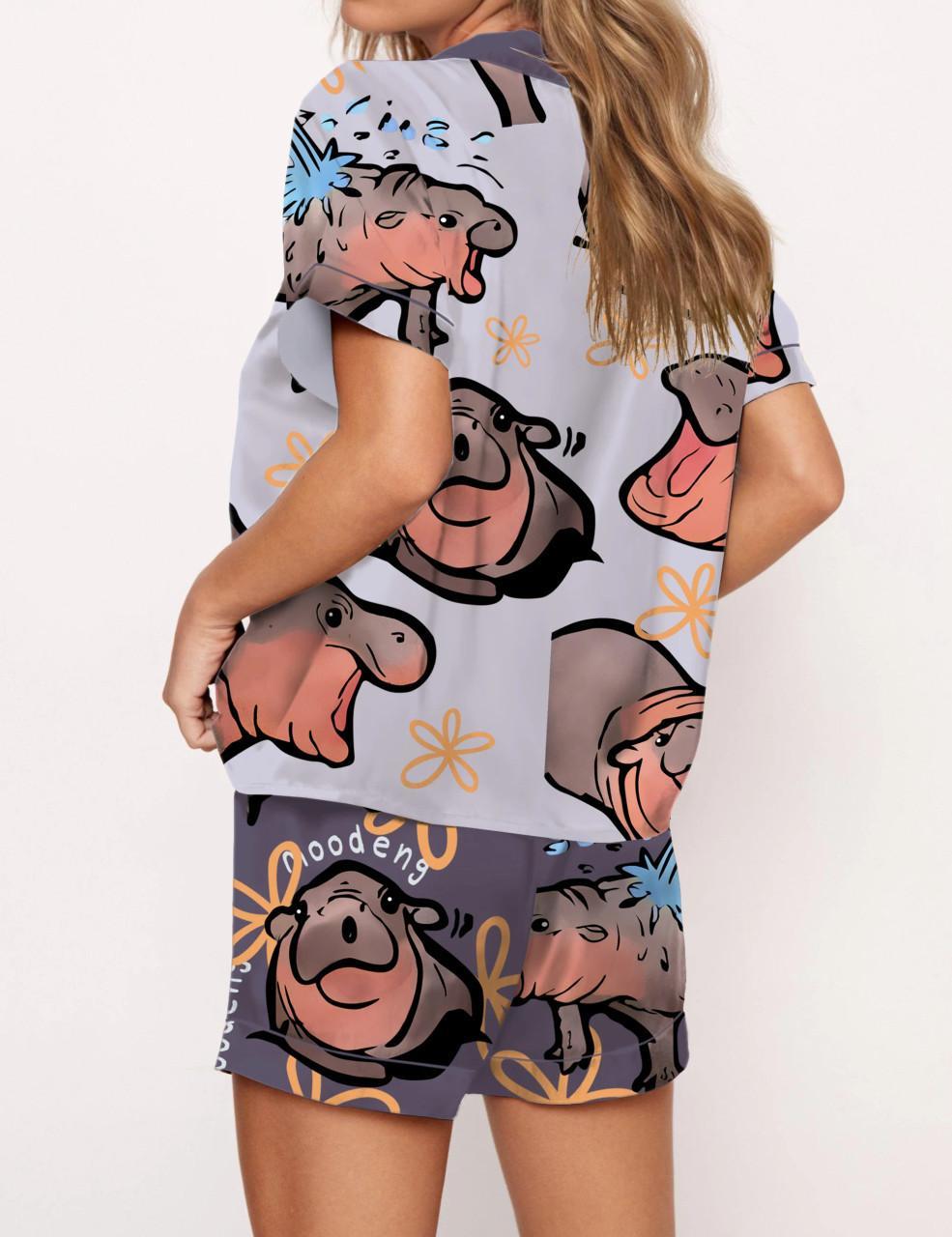 Moo Deng Baby Satin Pajama Set For Women