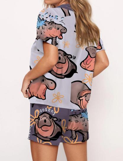 Moo Deng Baby Satin Pajama Set For Women