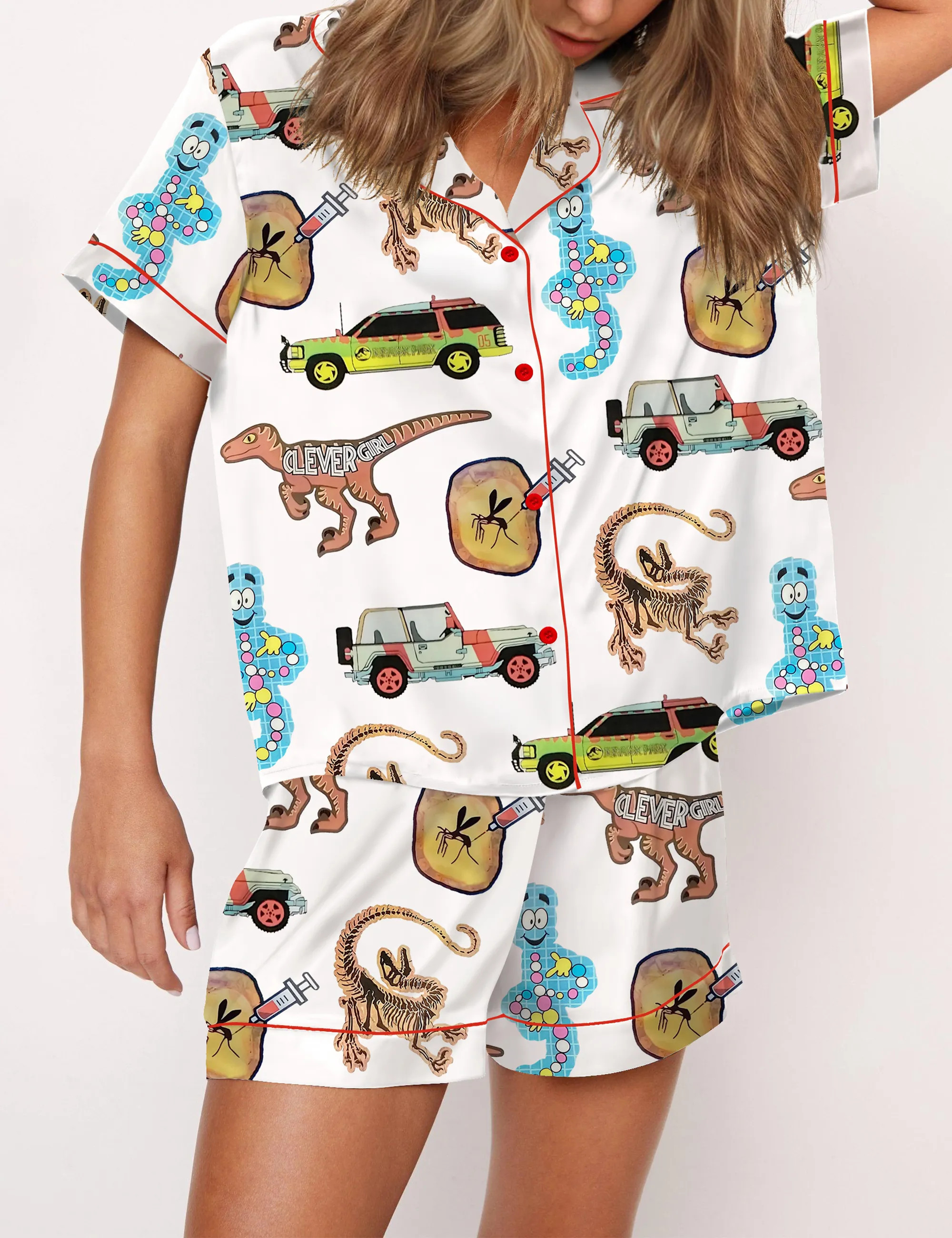 Dinosaurs Silky Satin Pajama Set For Women