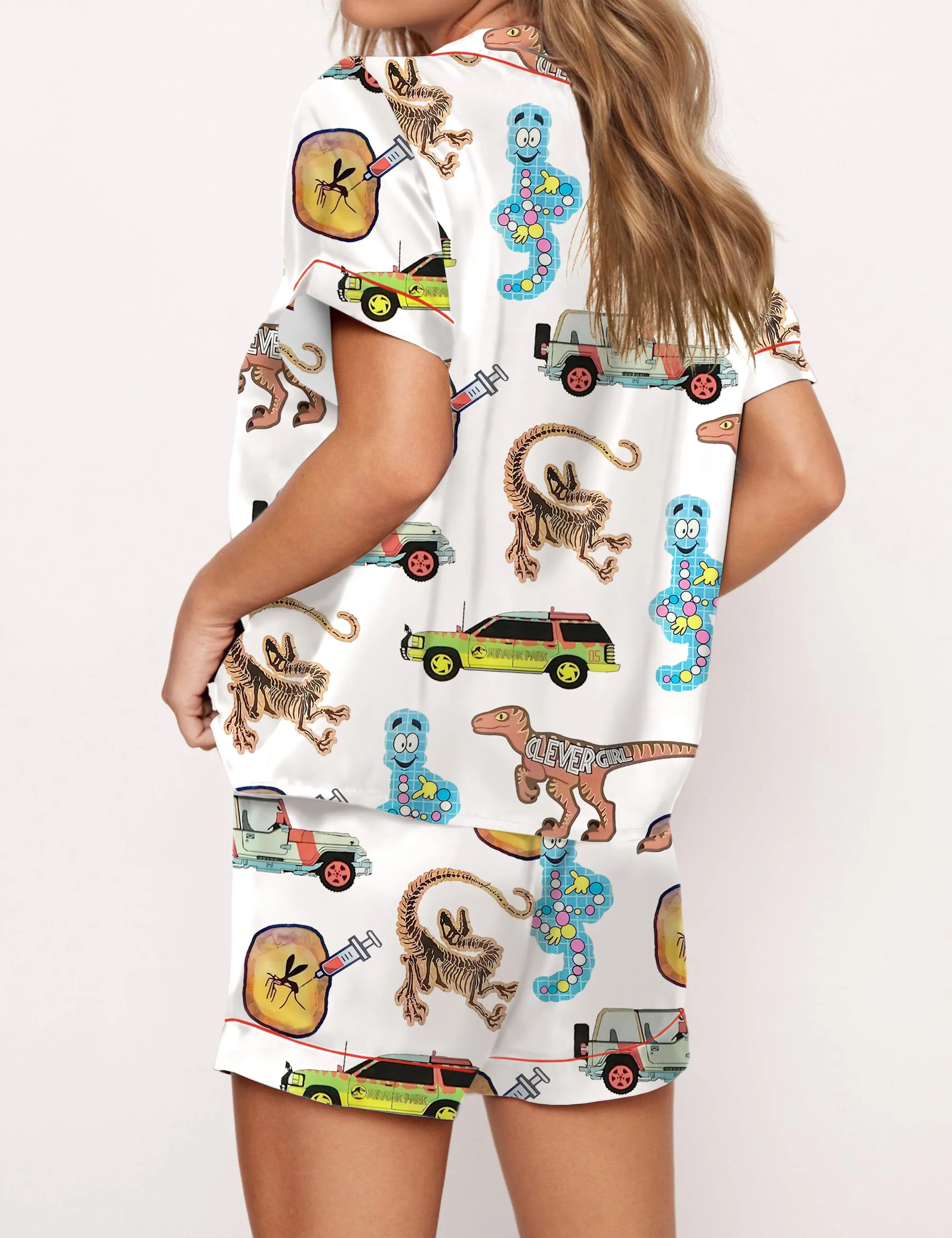 Dinosaurs Silky Satin Pajama Set For Women