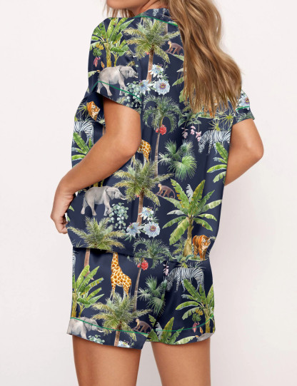 Safari Animal Satin Pajama Set For Women