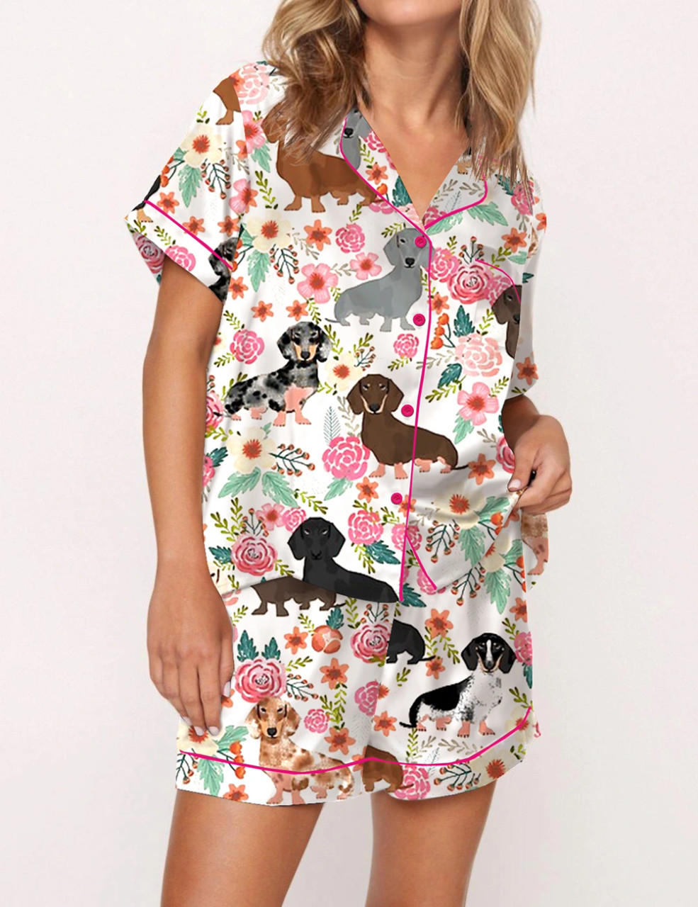 Floral Dachshund Pajama Set